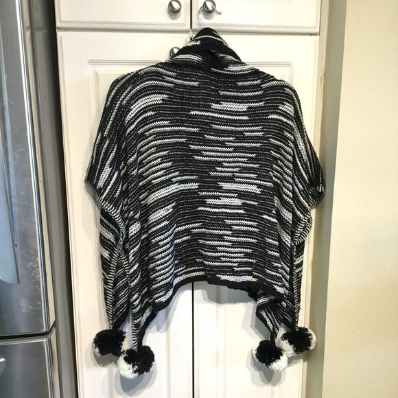 Libby Edelman Cowl Neck Pom-Pom Poncho - Picture 2 of 3